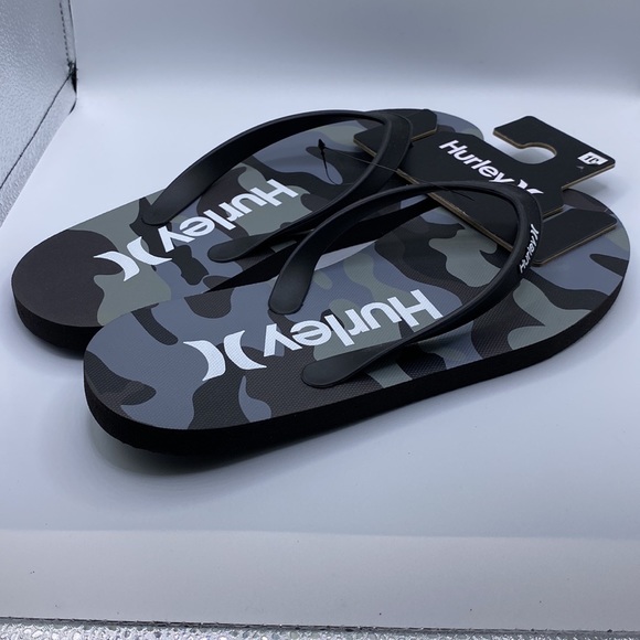Hurley Men’s Flip Flops Slides Black Gray Sandals Camo Size 10 NWT - Picture 3 of 6